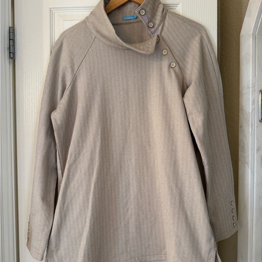 J. McLaughlin Neutral Beige Button-Detail Turtleneck Sweater